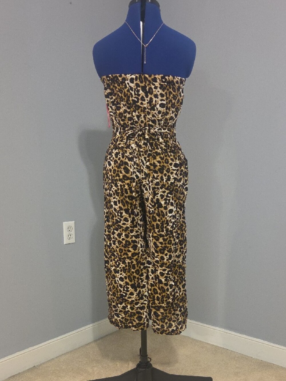 Strapless Leopard Print Jumpsuit in Tan & Black - Picture 5 of 6